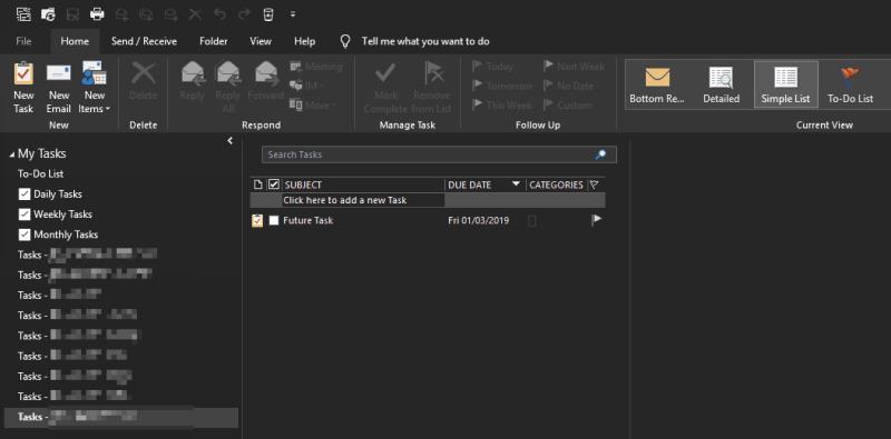 Como ocultar tarefas do Outlook com uma data de início futura