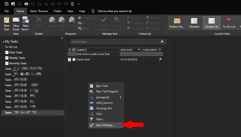 Como ocultar tarefas do Outlook com uma data de início futura