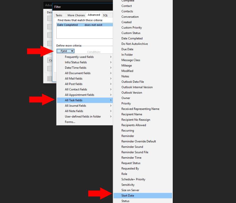 Como ocultar tarefas do Outlook com uma data de início futura