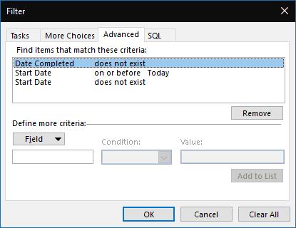 Cómo ocultar las tareas de Outlook con una fecha de inicio futura