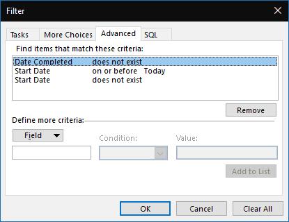 Come nascondere le attività di Outlook con una data di inizio futura