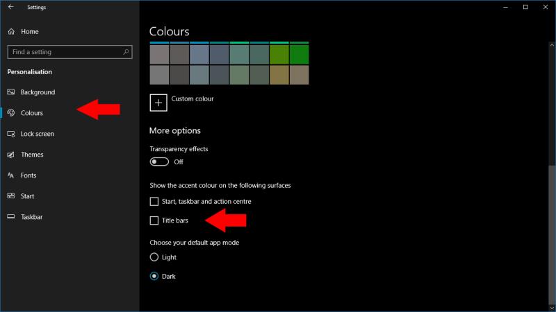 Cómo obtener barras de título de tema oscuro en Windows 10, sin cambiar el color de su acento