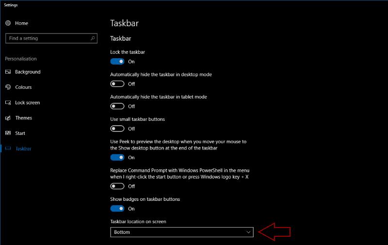 Como alterar a posição da barra de tarefas no Windows 10