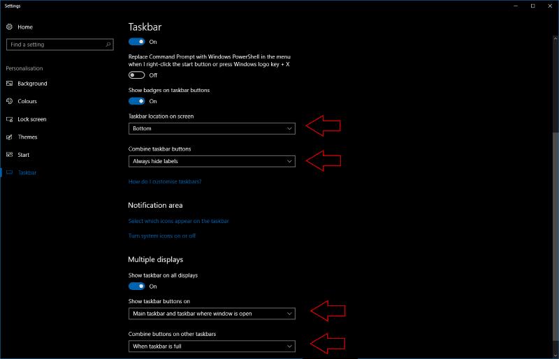 Comment changer la position de la barre des tâches dans Windows 10