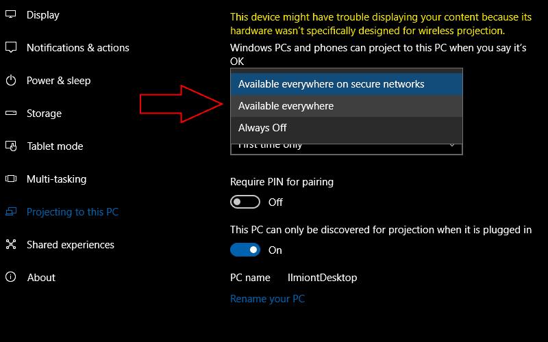 電話の画面をWindows10PCに投影する方法