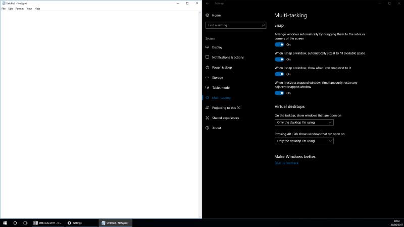 Windows10でアプリを画面にスナップする方法