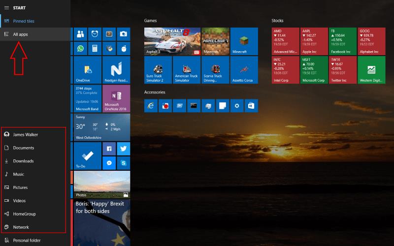 Windows 10에서 전체 화면 시작 메뉴를 활성화하는 방법
