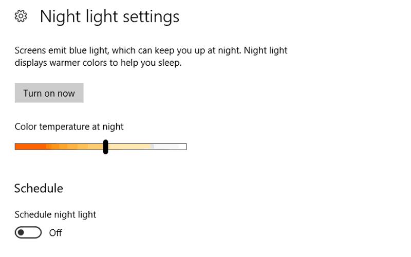 Windows 10 Creators Update에서 야간 조명을 설정하는 방법