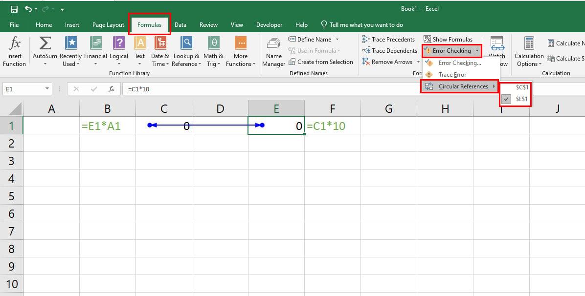 誤ったデータを回避するために Excel で循環参照を見つける方法