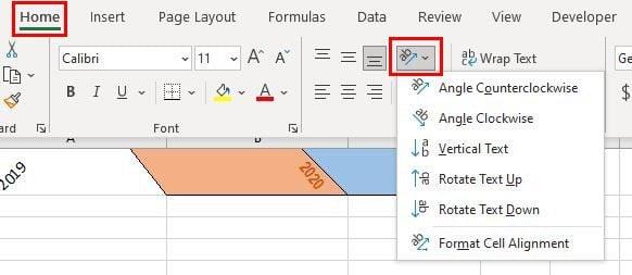 Excel: jak przechylić tekst w komórkach