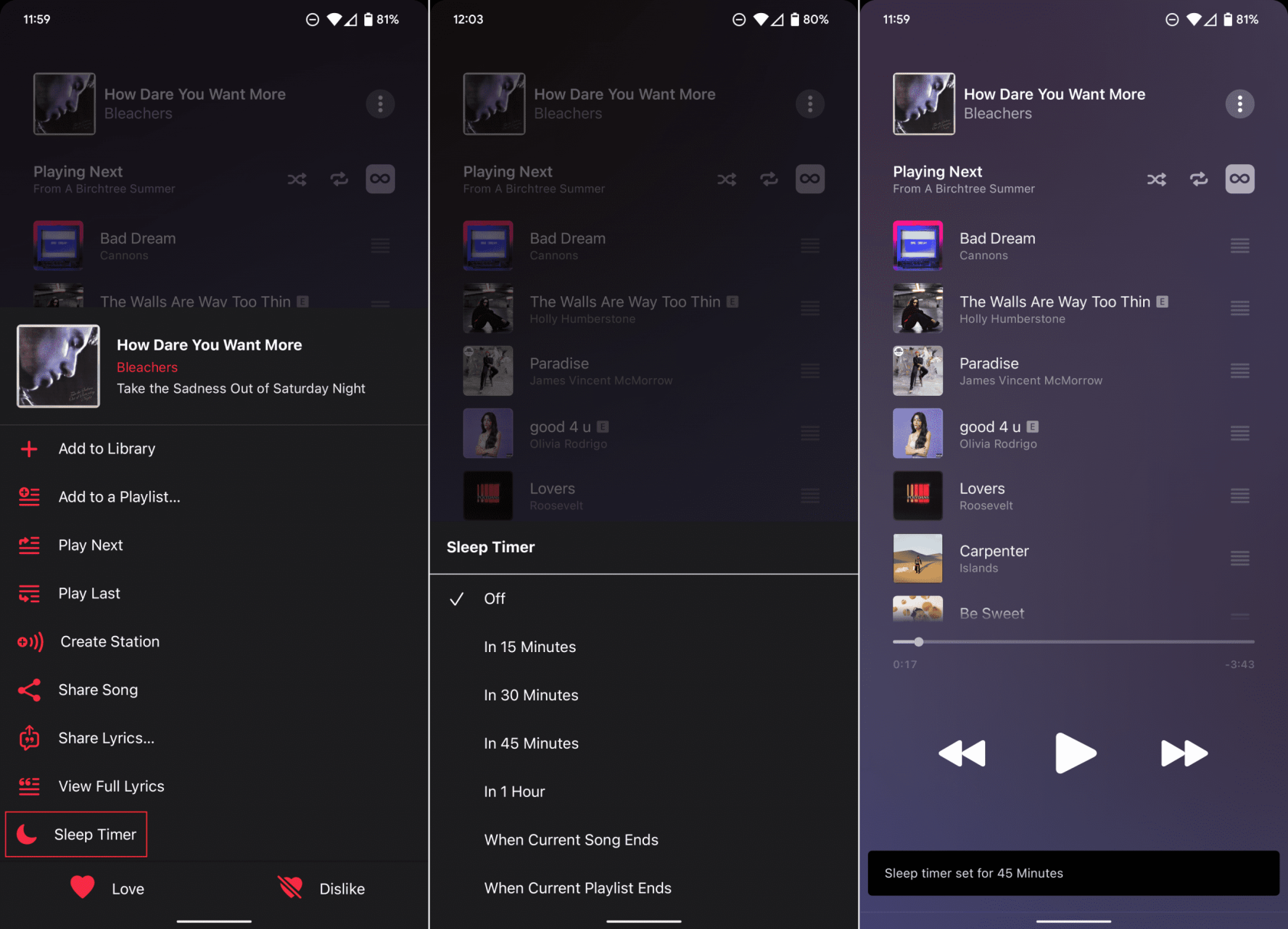 Comment définir une minuterie de mise en veille dans Apple Music sur Android