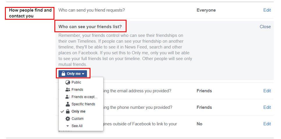 Facebookの友達リストを他人から隠す方法