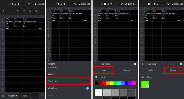 Google Sheets : comment colorer les onglets de code