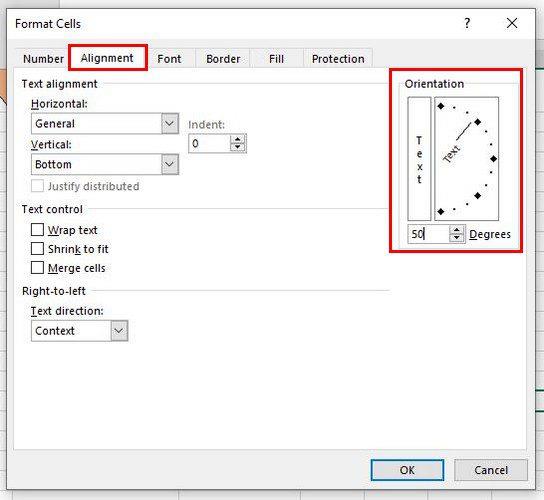 Excel: jak przechylić tekst w komórkach