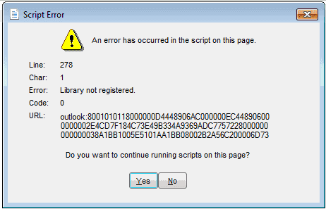 Outlook: errore "Libreria non registrata".