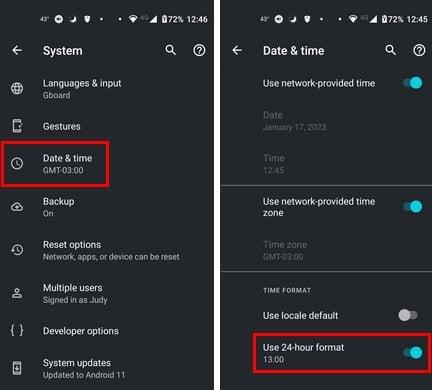 Hoe overschakelen naar militaire tijd op Android