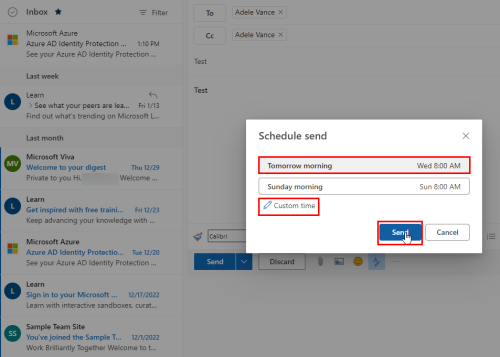 Een e-mail plannen in Outlook op Windows, Mac, iOS en Android
