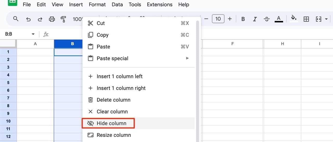 Rijen en kolommen verbergen en zichtbaar maken in Google Spreadsheets