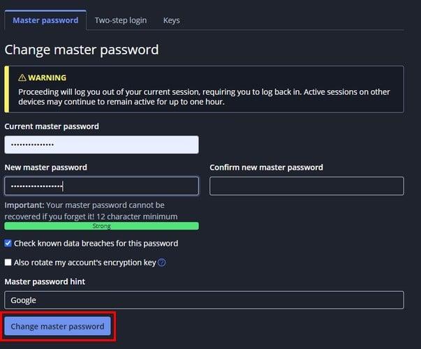 Bitwarden : Comment changer votre mot de passe principal