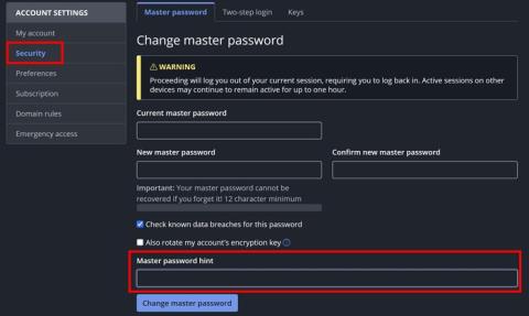 Bitwarden: Como alterar sua dica de senha mestra