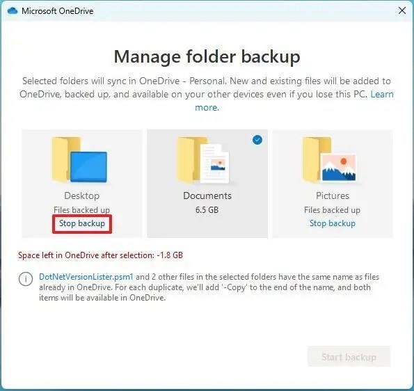 How to backup Documents, Pictures, Desktop folders to OneDrive