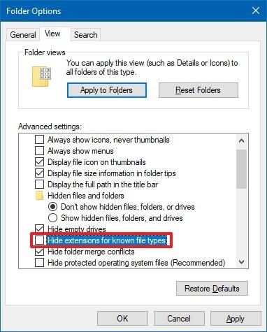 How to show file extensions on Windows 10