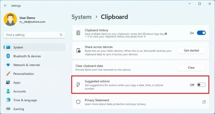 How to disable Suggested actions on Windows 11