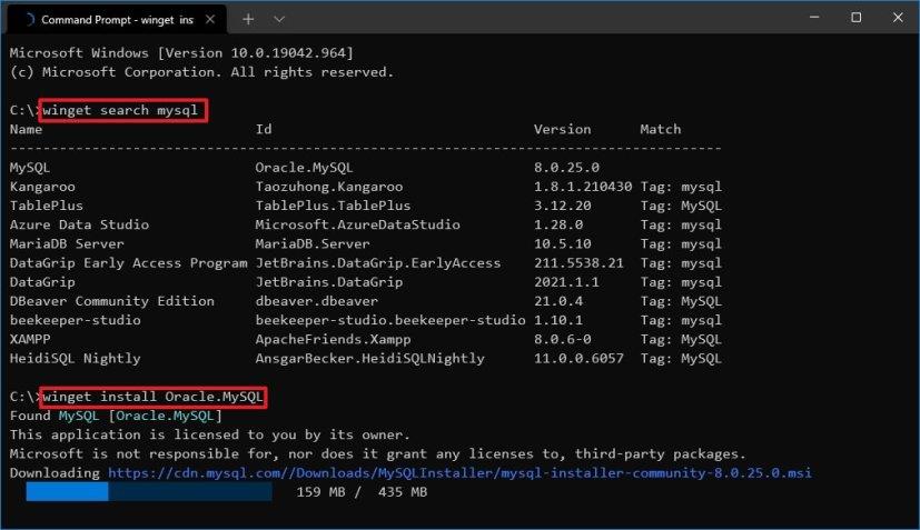 How to install MySQL quickly with winget command on Windows 10