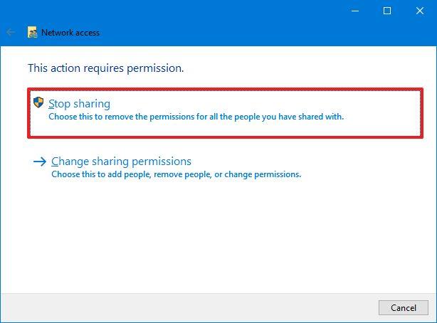 How to stop sharing network folder on Windows 10