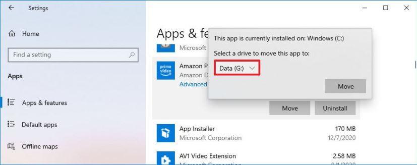 How to change default apps and games install location on Windows 10