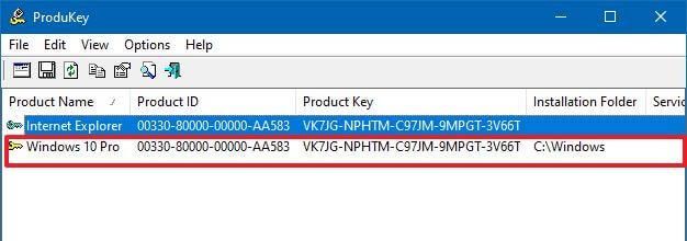 How to retrieve Windows 10 product key with ProduKey