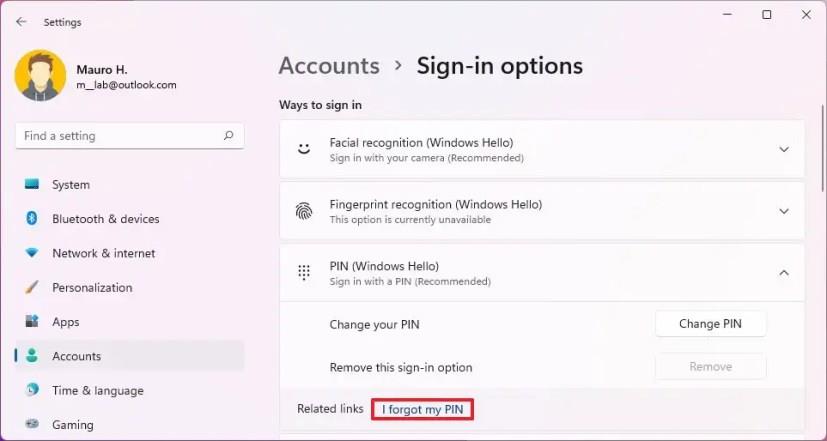 How to change PIN password on Windows 11