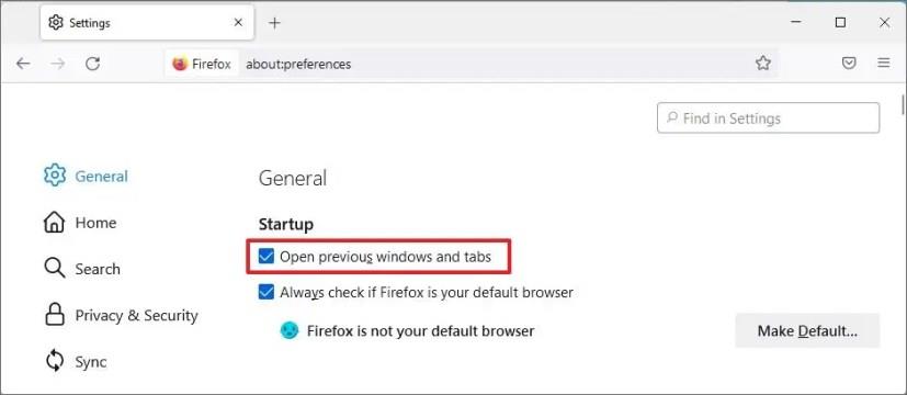 How to continue where you left off Chrome, Edge, Firefox