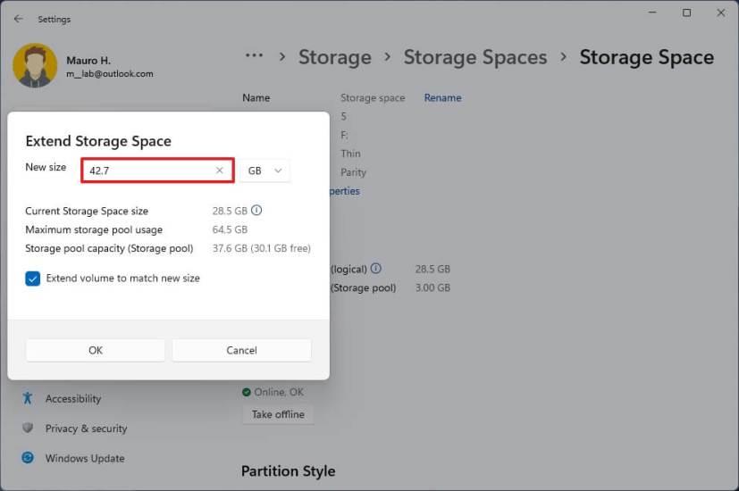 How to create parity volume with Storage Spaces in Settings on Windows 11