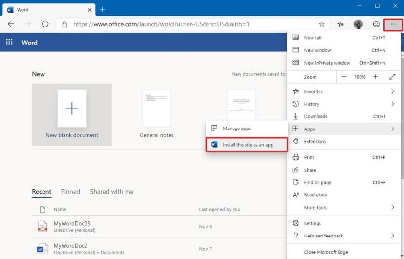 How to install Office web apps using Edge on Windows 10