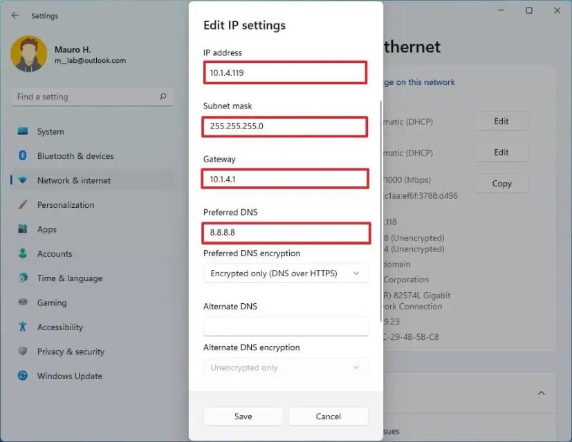 How to set a static IP address on Windows 11