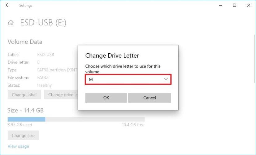 How to change drive letter using Settings on Windows 10