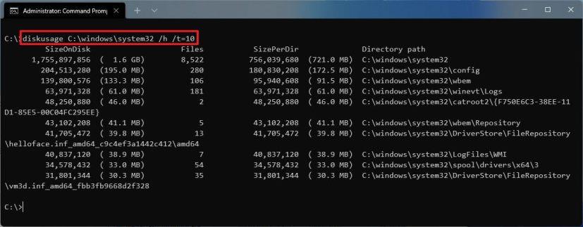 How to use DiskUsage command to analyze drive space on Windows 11