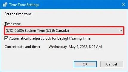 How to set correct time zone on Windows 10