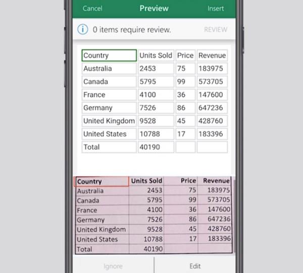 How to import printed data table from picture into Excel