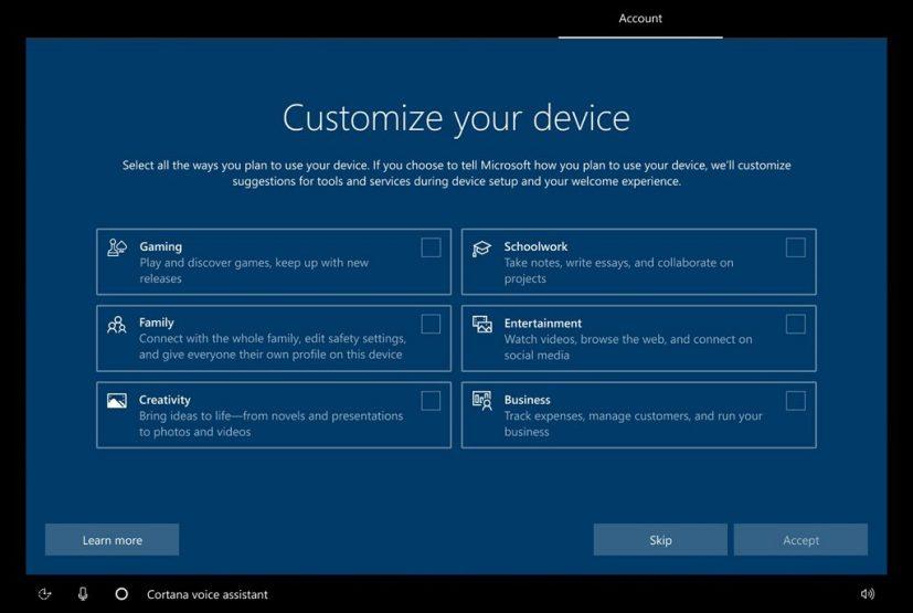 Windows 10 21H2 to optimize PC for specific use with Device usage settings