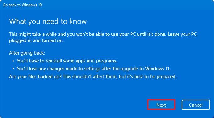 How to revert back to Windows 10 from Windows 11