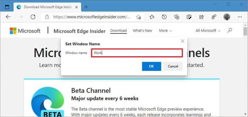 How to rename windows on Microsoft Edge