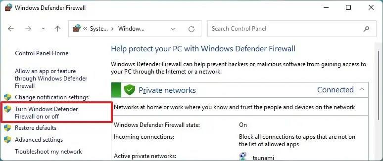 How to disable firewall on Windows 11