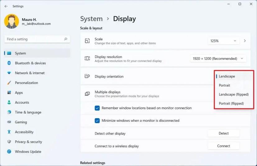 How to change display orientation on Windows 11