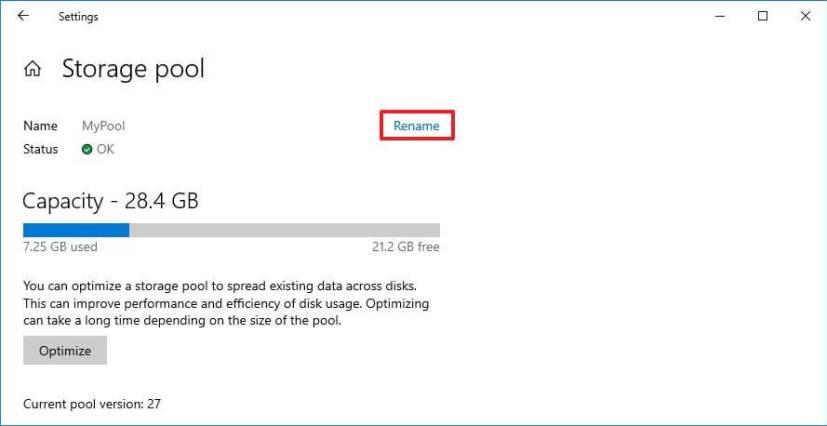How to change pool name in Storage Spaces on Windows 10