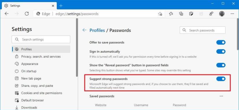 How to enable or disable password generator on Microsoft Edge