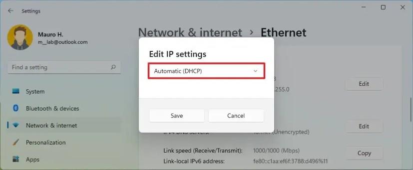 How to remove static IP address on Windows 11