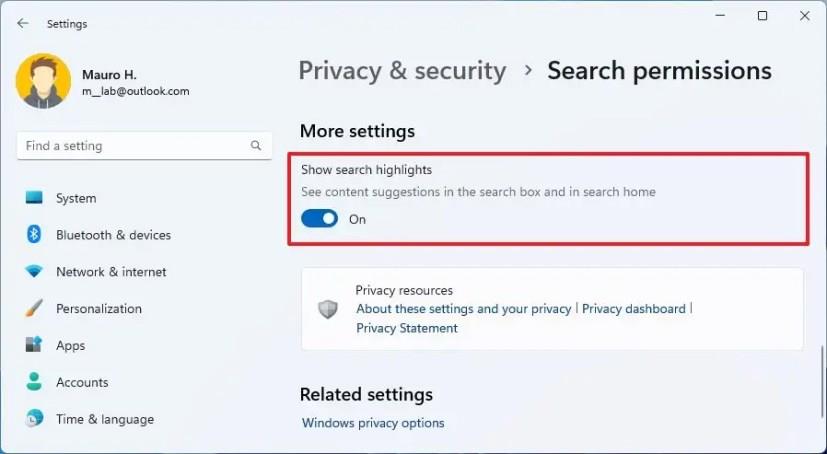 How to disable search highlights on Windows 11