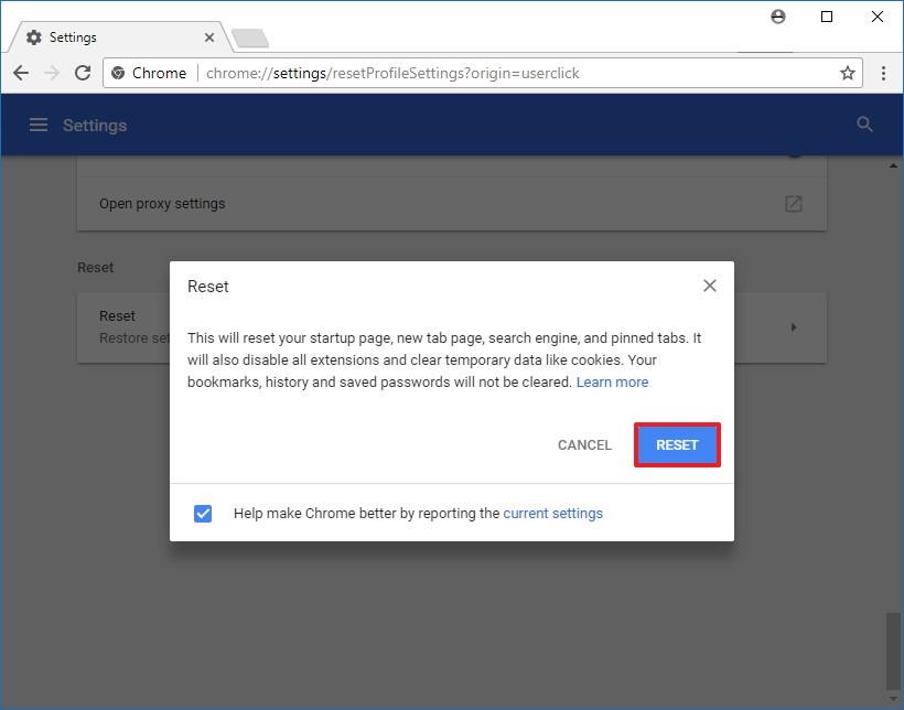 How to reset Chrome browser to its default settings on Windows 10